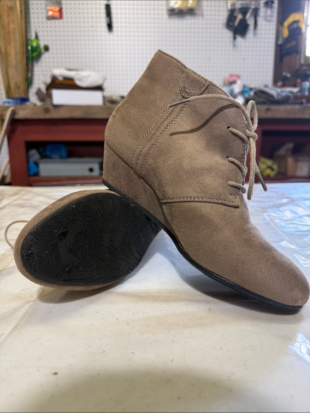 Womens Taupe Suede Lace-Up Ankle Booties